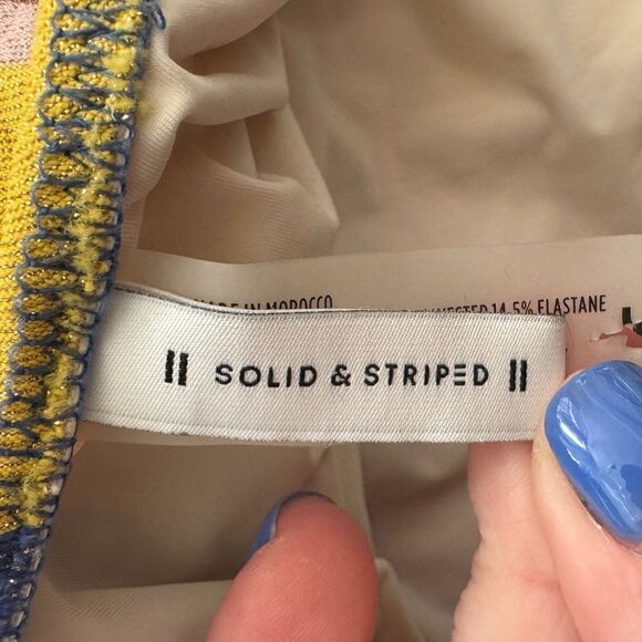 ANTHROPOLOGIE SOLID & STRIPED Anne-Marie One-Piece Swimsuit Purple Yellow Red L - Picture 7 of 9